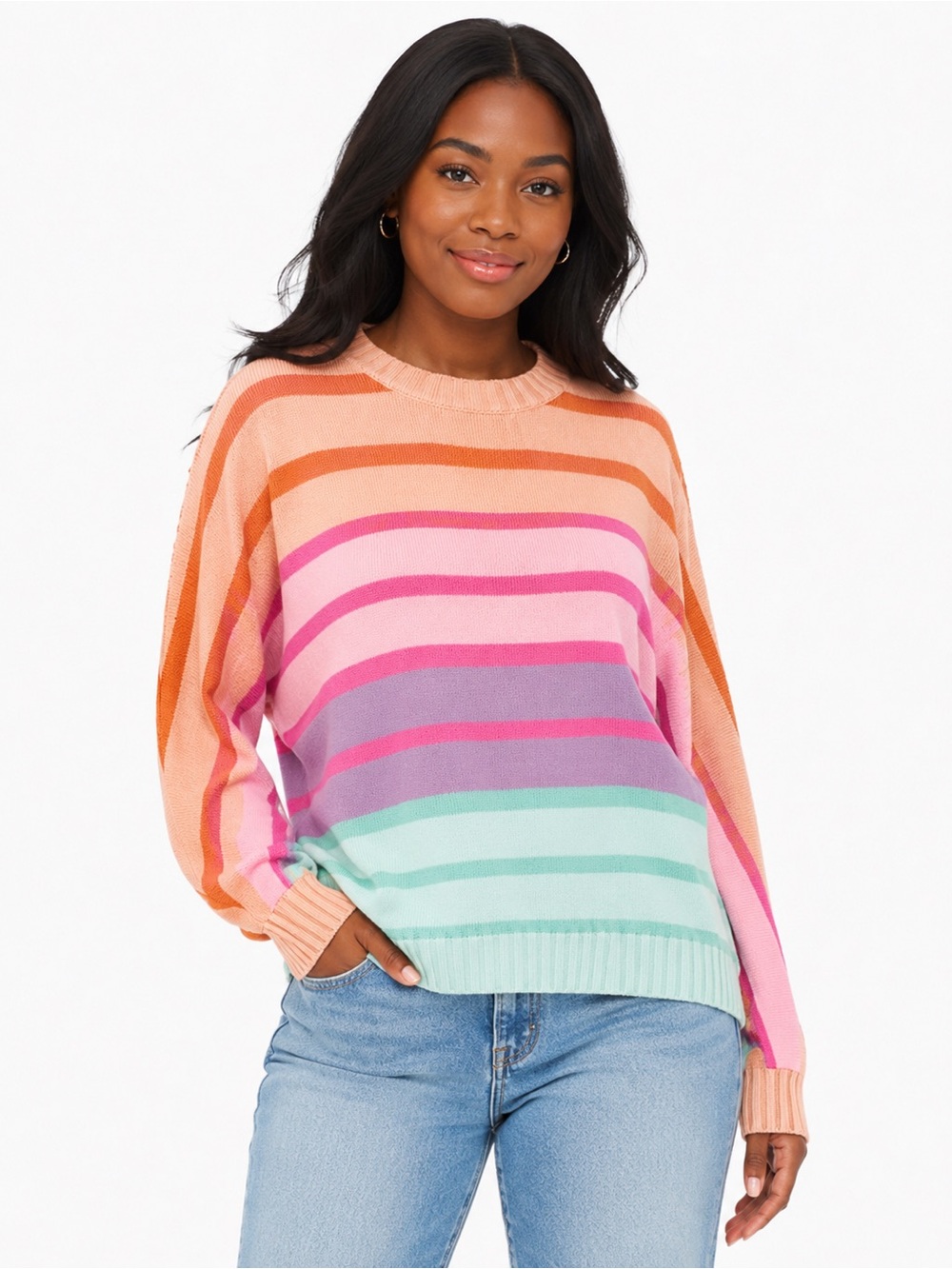 Colorful Striped Oversized Knit Sweater – Size Large